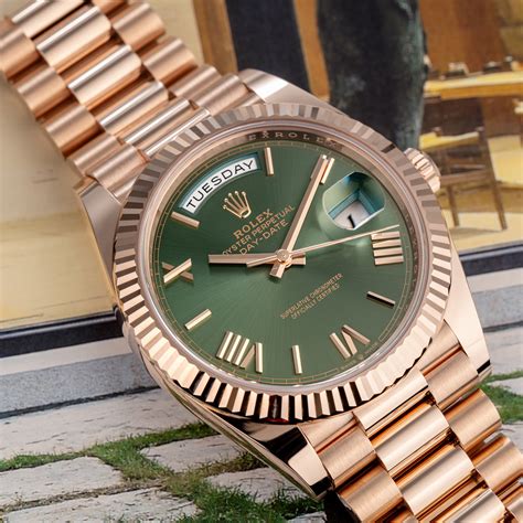 rolex olive green dial|Rolex day date 40 228235.